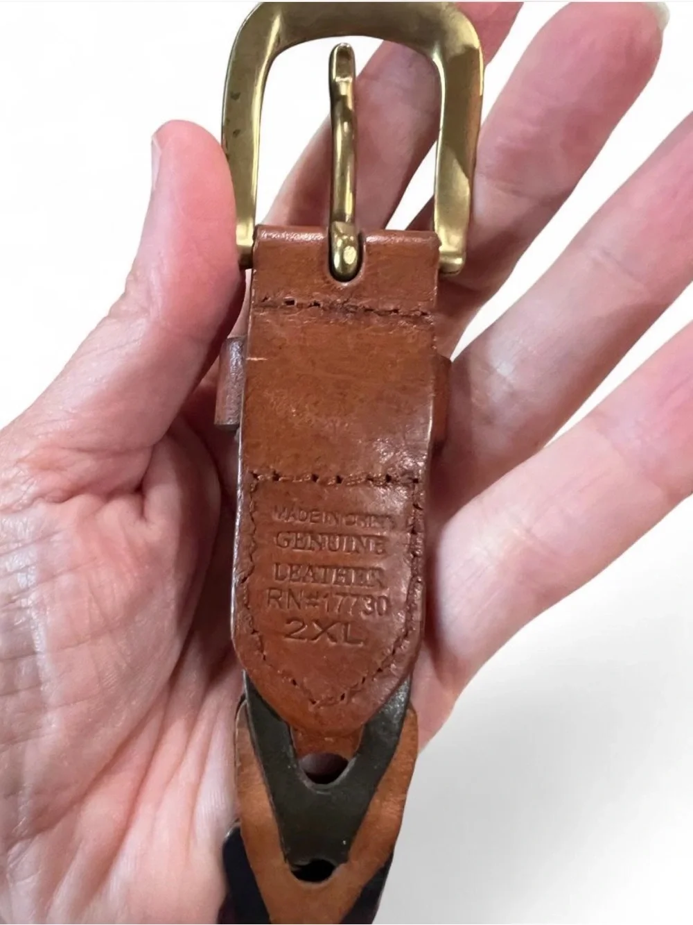 Vintage Multi-Color Braided Leather Belt 2XL with Brass Buckle